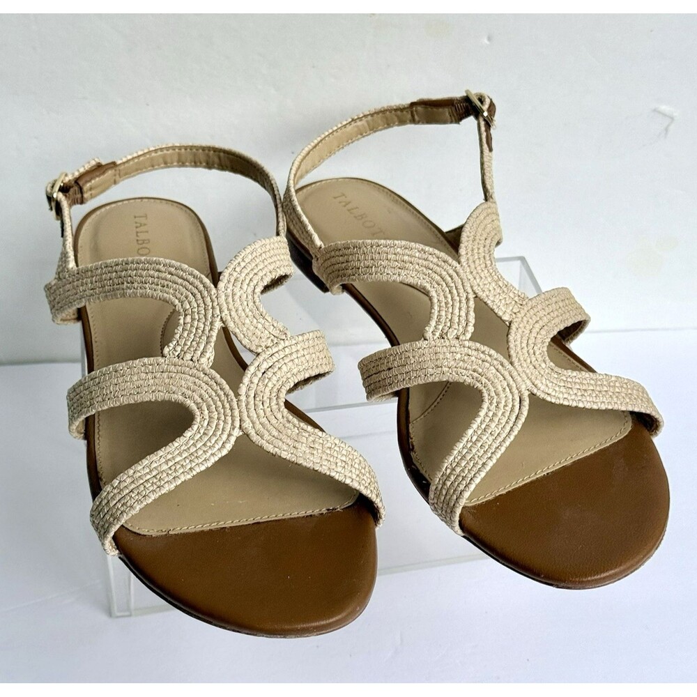 Talbots Natural Raffia Sz 10 Beige Slingback Sandals Summer Flats CasualNeutral